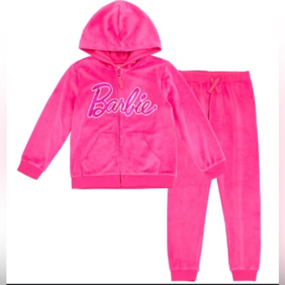 Barbie - Girls Velour Zip Up Hoodie with matching Pants - Picture 1 of 5